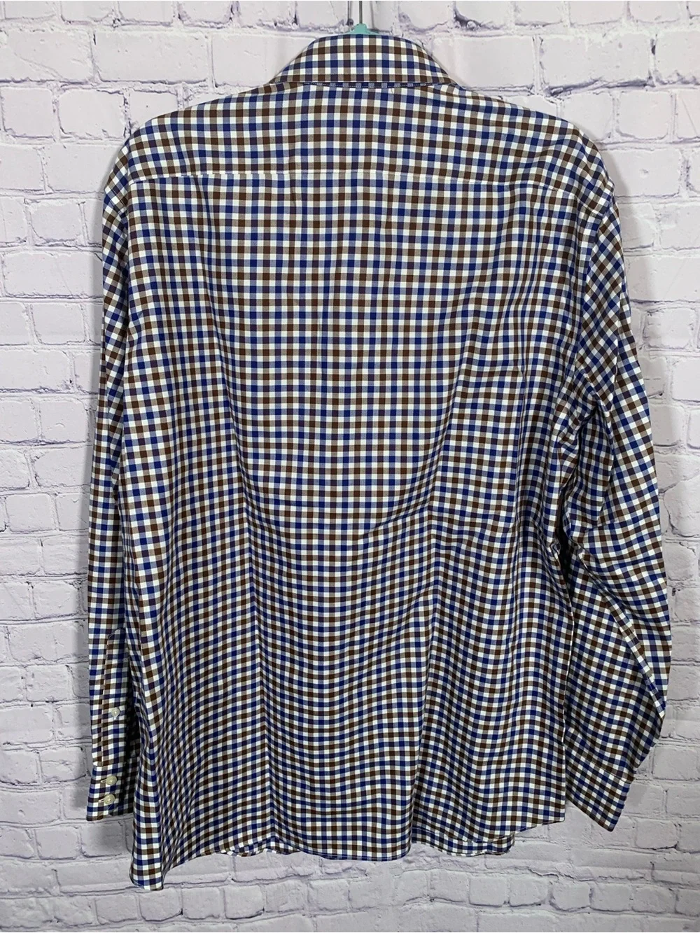 Banana Republic Mens Checkered Button Down Blue Brown Sz XL Business Preppy